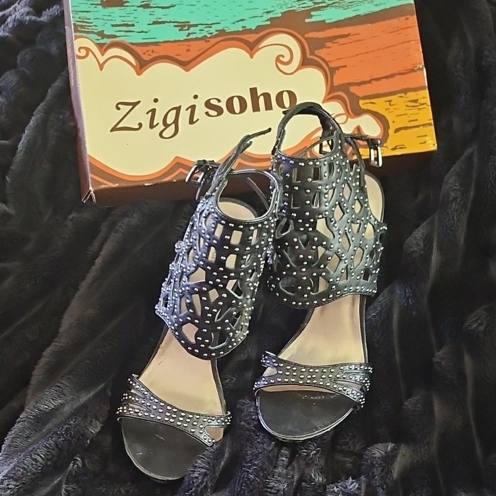 Zigi Soho Black Lace Sandals with Ankle Strap